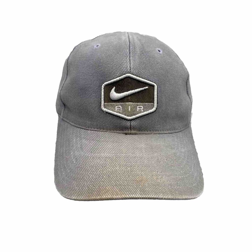Nike Air Hat Cap Strap Back Gray Canvas‎ Baseball Swoosh Patch Golf Travel Men's